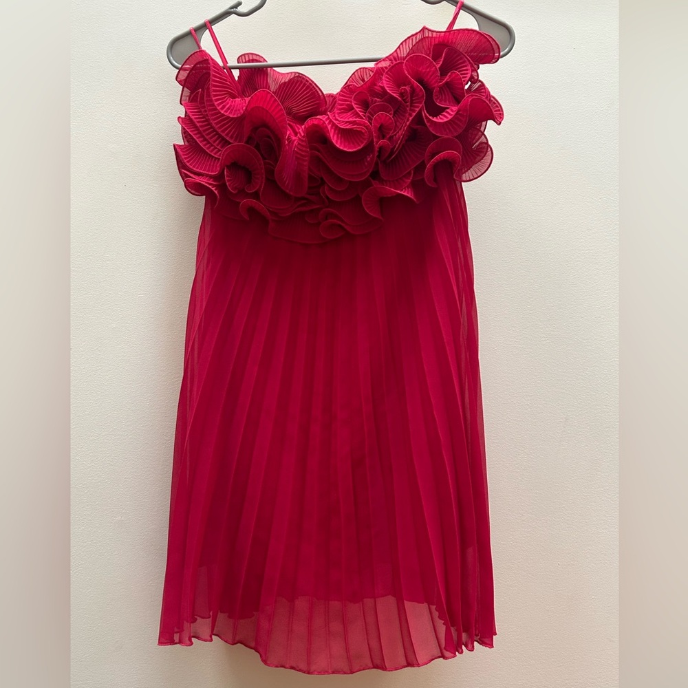ZARA Magenta Ruffle Pleated Mini Dress